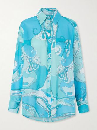 Pucci Camicia In Mussola Di Cotone Stampata - Blu