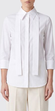 Elisabetta Franchi Cotton Blouse with Pussy-bow Collar and Concealed Buttons