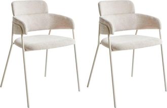 Beliani Conjunto de 2 sillas de comedor decorativas tapizadas con reposabrazos diseño moderno base de metal beige claro Paonia