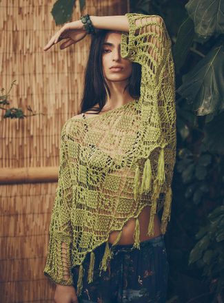 Icone Womens Fringed crochet poncho