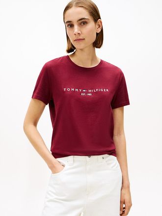 Tommy Hilfiger Womens Embroidered Tommy Logo T-Shirt - Red - XXL