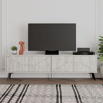 Decortie Decortie - Dune Modern tv Stand Multimedia Centre tv Unit Ancient White With Storage Cabinet 180cm - Ancient White