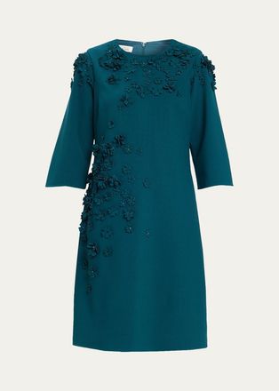 Teri Jon Floral Applique Crepe Dress
