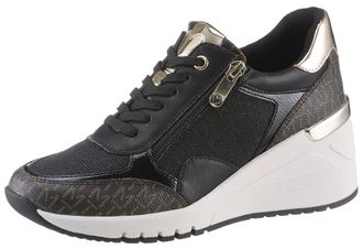 Marco Tozzi Keilsneaker MARCO TOZZI, Damen, Gr. 36, schwarz (schwarz kombiniert), Lederimitat, Textil, kontrastfarbene Details, Schuhe Keilsneaker, Freizeitschuh,