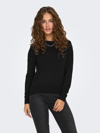Only Strickpullover ONLY ONLVENICE LIFE LS ONECK PULLOVER KNT NCA, Damen, Gr. L, schwarz, Strick, Obermaterial: 82% Viskose, 16% Nylon, 2% Elasthan, unifar
