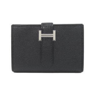 Herm&egrave;s Black Chevre Leather Wallet (Bi-Fold) (Pre-Owned)