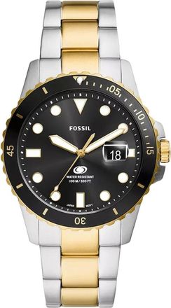 Fossil Accessoires, Heren, Veelkleurig, ONE Size, Blauwe Duik Drie-Wijzer Datum Tweekleurig Roestvrij Staal Horloge