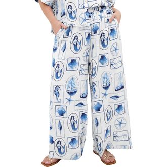 City Chic Liana Print Wide Leg Pants in Amalfi Postcard at Nordstrom, Size Xxxs