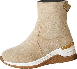 Generic Wedge Sneakers Women Wide Fit Suede Ankle Boots Lightweight Cosy Winter Snow Boot Ladies High Top Platform Shoes with Side Zip Footwear Khaki