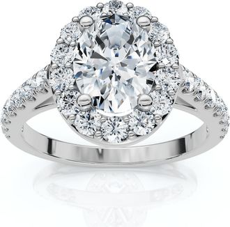 Pompeii3 Platinum 1 1/2 Ct Oval Diamond Halo Engagement Ring Lab Grown