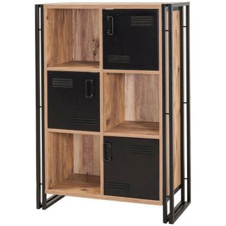 Dmora Dmora - Estante Para Libros Dpecorin, Estante De Oficina, Porta Libros M&oacute;vil, Biblioteca, 89x35h127 Cm, Roble Y Negro