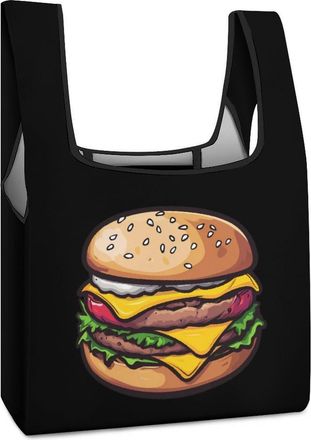 Generic Cheeseburger Hamburger Burger Funny Food Shopping Bag Reusable Grocery Tote Bag Foldable Handbag for Travel Picnic