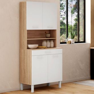 IDMarket Idmarket - Cina 80 Cm Aparador De Cocina Con 4 Puertas + Caj&oacute;n, Acabado Haya Y Blanco