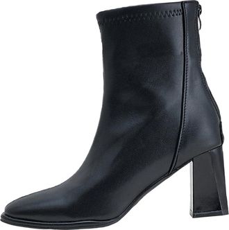 Generic Black Female Thick Soled Square Toed Block Heel Short Boots for Fall and Winter Outdoor Walking Shoes with High Heel and Sturdy Material