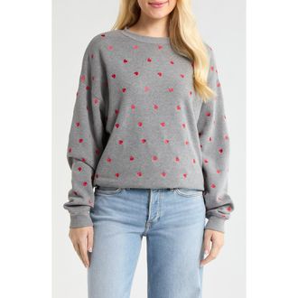 Beach Riot Devyn Embroidered Hearts Oversized Sweatshirt in Red Love Hearts at Nordstrom, Size X-Large