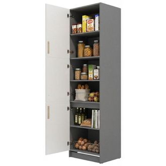 Dmora Dispensa da Cucina Moiolaa, Mobile da Cucina 5 Ripiani, 3 Ante, Apertura Battente, 60x58x215h cm Bianco