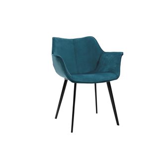 Miliboo Silla Moderna En Terciopelo Azul Petr&oacute;leo Y Patas Metal Negro Volo