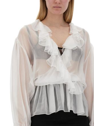 Dolce & Gabbana Ruffled Silk Chiffon Blouse - White