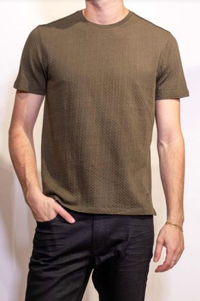 John Varvatos Brasse Short Sleeve Chain Texture Crew Neck Tee In Dark Olive