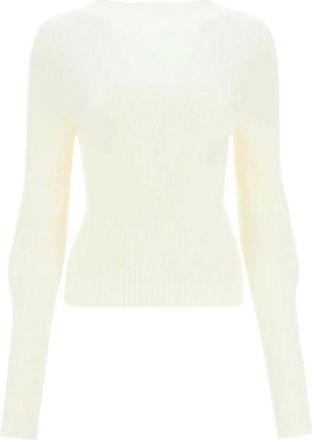 Low Classic Witte Gebreide Top - Dames - Ronde hals truien - Wit - M - Rayon - Truien & Vesten