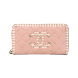 Chanel Pink White Grained Calfskin Long Wallet (Bi-Fold) (Pre-Owned)