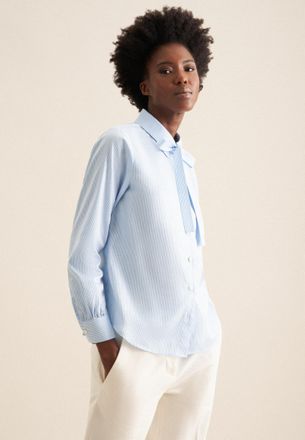 Seidensticker Hemdbluse SEIDENSTICKER Schwarze Rose, Damen, Gr. 3XL (46), blau (hellblau), 100% Baumwolle, gestreift, regular fit, ohne Ausschnitt, Blusen Hemdbluse