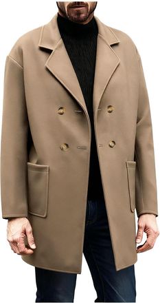 Generic Mens Wool Trench Coat - Knee Length Peacoat, Casual Warm Winter Overcoat, Notched Collar, Double Breasted, Elegant Slim Fit Outwear, Fleece Padded Lon