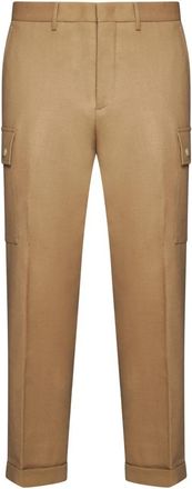 Etro Beige Wollen Broek Cropped Tapered - Heren - Straight fit broeken - Beige - S - Wol - Broeken