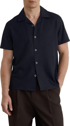 Reiss Warwick Texture Camp Shirt in Navy at Nordstrom, Size Xx-Large