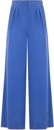 Alberta Ferretti High-Rise Pliss&eacute; Zijden Broek met Wijde Pijpen - Dames - Wijde Broeken - Blauw - S - Broeken