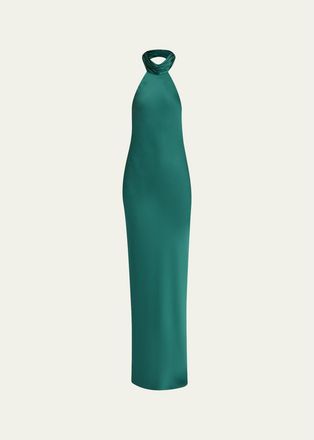 Ramy Brook Tatiana Low-Cut Halter Column Gown