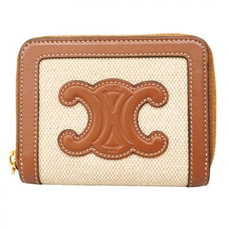 Celine Beige Brown Canvas Leather Coin Purse/Coin Case (Pre-Owned)