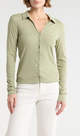 Sanctuary Johnny Collar Long Sleeve Button-Up Top in Grasshopper Green at Nordstrom Rack, Size X-Large