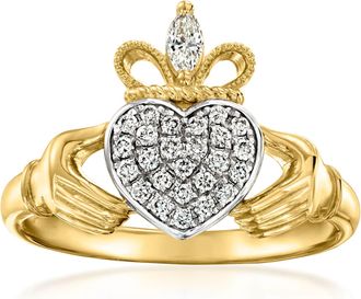 Ross-Simons Lab-Grown Diamond Claddagh Ring in 18kt Gold Over Sterling and Sterling Silver