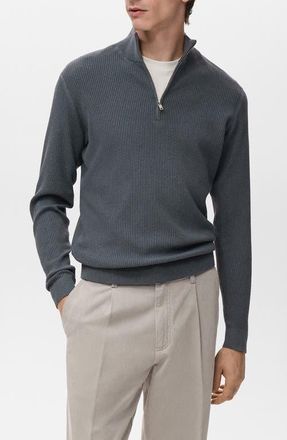 Mango Rib Quarter Zip Sweater in Dark Grey at Nordstrom, Size Small