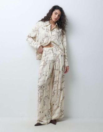 Asos pantaloni a gamba ampia, a vita altissima, co-ord con stampa-Multicolore