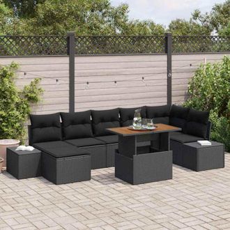 vidaXL Vidaxl - Conjunto De Sof&aacute; De Jard&iacute;n Con Coj&iacute;n 8 Pcs Negro, Marr&oacute;n