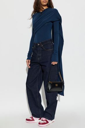 Off-white Bodysuit With A Wide Belt, Womens, Navy Blue