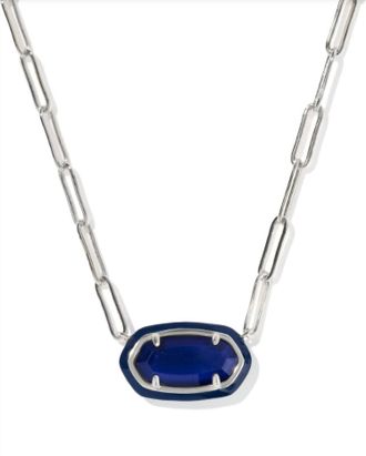 Kendra Scott Womens Elisa Enamel Frame Paperclip Necklace In Silver Navy Mother Of Pearl