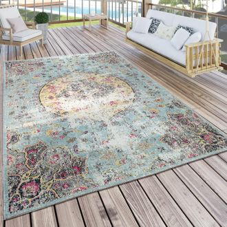 Paco Home Paco Home - Alfombra Interior/exterior Turquesa Rosa Amarillo 160x220 Cm