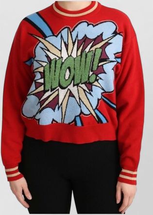 Dolce & Gabbana cashmere wool rhinestone embellished cartoon knit sweater