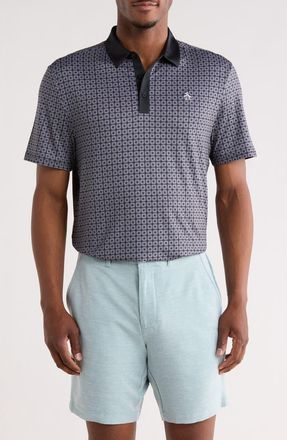 Original Penguin Layered Windowpane Print Knit Polo in Caviar at Nordstrom Rack, Size Xx-Large