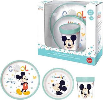 Trade Shop Trade Shop - Set Pappa Topolino Bicchiere Piatti Antiscivolo Azzurro Bambini Prima Pappa