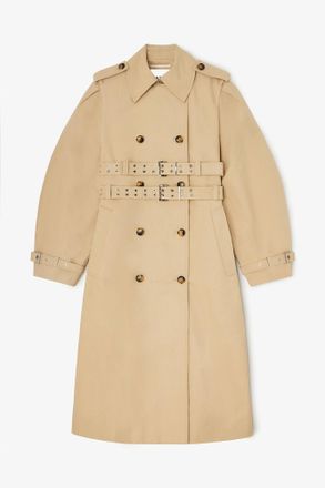 Ganni Warm Sand Trench Coat in Double Cotton - Size 10/12 Organic