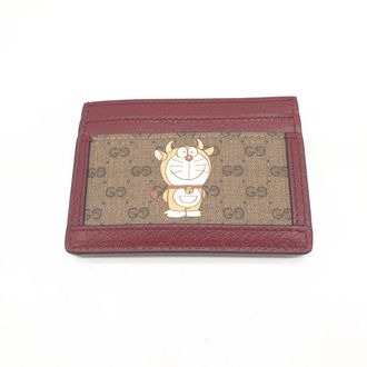 Gucci GG Supreme Card Case In Womens Burgundy (Pre-Owned)