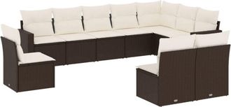 vidaXL Set De Sof&aacute;s De Jard&iacute;n 10 Pzas Y Cojines Rat&aacute;n Sint&eacute;tico Marr&oacute;n Vidaxl