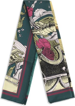 Burberry Mens Silk Scarf Etched Knight Emerald Green Scarfs