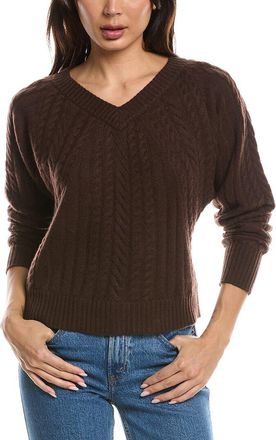Fort&eacute; Cashmere Diagonal Cable V-Neck 100% Cashmere Sweater