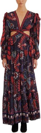 Farm Rio Tropical Shine Dark Blue Cut Out Maxi Dress