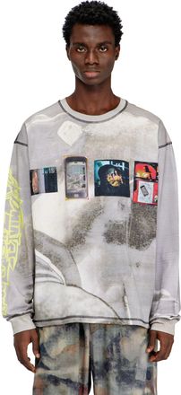 Diesel Long-sleeve T-shirt with all-over print and patches - T-Shirts - Man - Grey